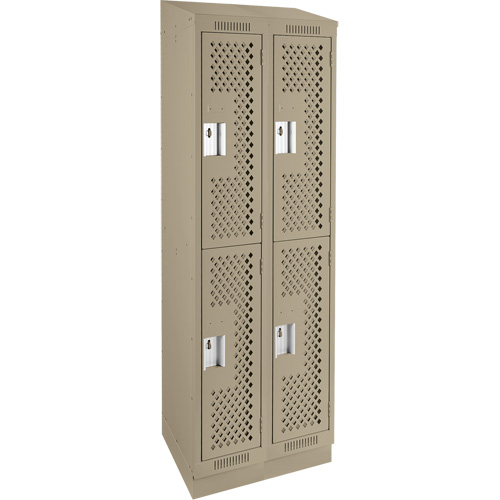 Clean Line Lockers, 2 -tier, Bank of 2, 24" x 12" x 82", Steel, Beige, Rivet (Assembled), Perforated Groupe Generik
