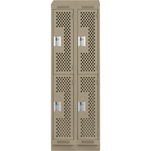 Clean Line Lockers, 2 -tier, Bank of 2, 24" x 12" x 82", Steel, Beige, Rivet (Assembled), Perforated Groupe Generik
