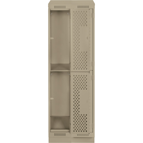 Clean Line Lockers, 2 -tier, Bank of 2, 24" x 12" x 82", Steel, Beige, Rivet (Assembled), Perforated Groupe Generik