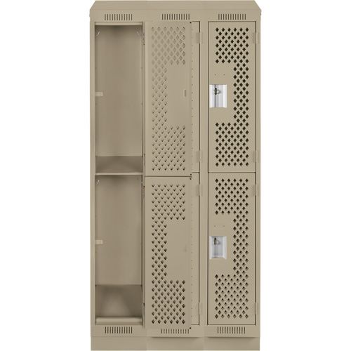 Casiers Clean Line, 2 niveaux, Bloc de 3, 36" x 12" x 82", Acier, Beige, Rivet (assembl&eacute;), Perfor&eacute; Groupe Generik