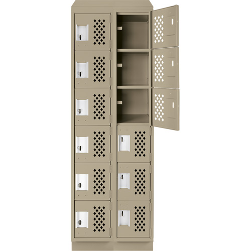 Assembled Lockerettes Clean Line Perforated Economy Lockers, 6 -tier, Bank of 2, 18" x 72" x 12", Steel Groupe Generik