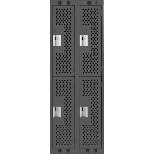 Casiers Clean Line, 2 niveaux, Bloc de 2, 24" x 15" x 72", Acier, Charbon, Rivet (assembl&eacute;), Perfor&eacute; Groupe Generik