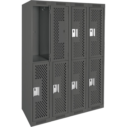 Casiers Clean Line, 2 niveaux, Bloc de 4, 48" x 15" x 72", Acier, Charbon, Rivet (assembl&eacute;), Perfor&eacute; Groupe Generik