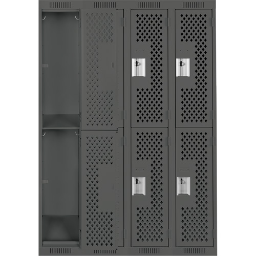Casiers Clean Line, 2 niveaux, Bloc de 4, 48" x 15" x 72", Acier, Charbon, Rivet (assembl&eacute;), Perfor&eacute; Groupe Generik