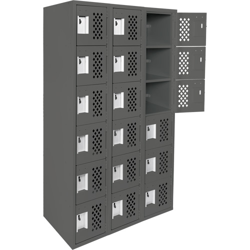 Clean-Line Perforated Lockerette, 6 -tier, Bank of 3, 12" x 72" x 12", Steel Groupe Generik