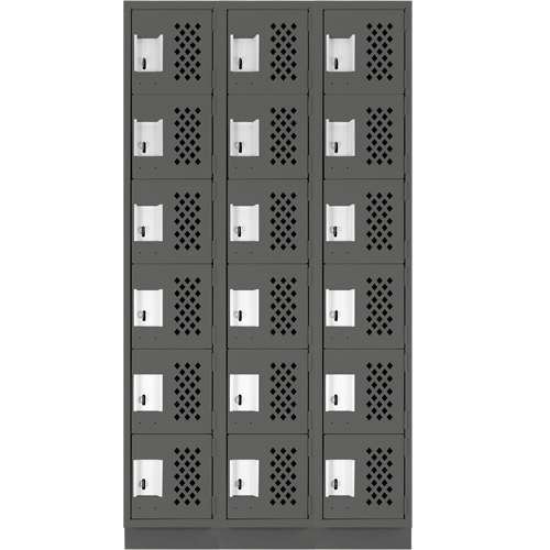 Clean-Line Perforated Lockerette, 6 -tier, Bank of 3, 12" x 72" x 12", Steel Groupe Generik