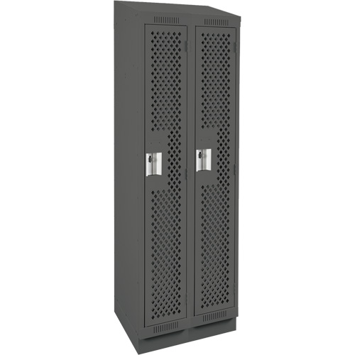 Clean Line Lockers, Bank of 2, 24" x 15" x 82", Steel, Charcoal, Rivet (Assembled), Perforated Groupe Generik