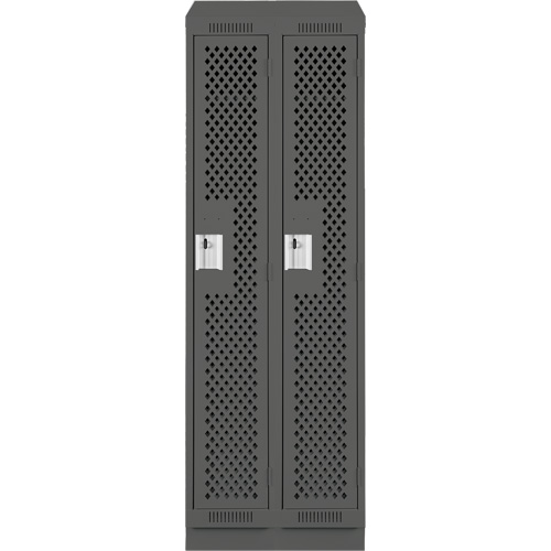 Clean Line Lockers, Bank of 2, 24" x 15" x 82", Steel, Charcoal, Rivet (Assembled), Perforated Groupe Generik