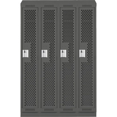 Clean Line Lockers, Bank of 4, 48" x 12" x 82", Steel, Charcoal, Rivet (Assembled), Perforated Groupe Generik