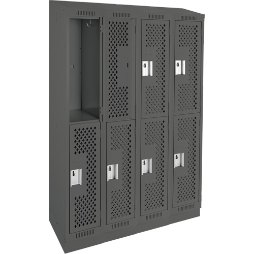 Casiers Clean Line, 2 niveaux, Bloc de 4, 48" x 12" x 82", Acier, Charbon, Rivet (assembl&eacute;), Perfor&eacute; Groupe Generik