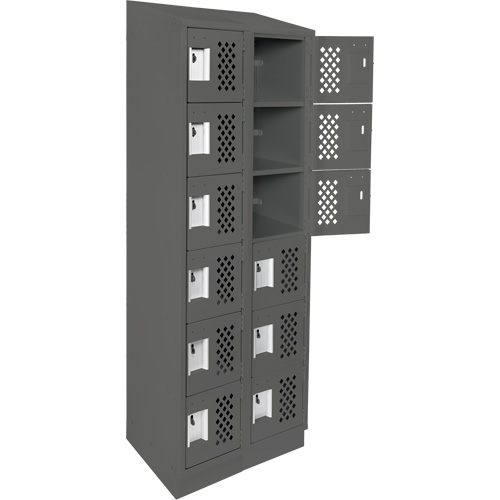 Assembled Lockerettes Clean Line Perforated Economy Lockers, 6 -tier, Bank of 2, 18" x 72" x 12", Steel Groupe Generik