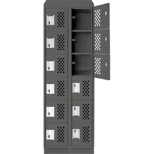 Assembled Lockerettes Clean Line Perforated Economy Lockers, 6 -tier, Bank of 2, 18" x 72" x 12", Steel Groupe Generik