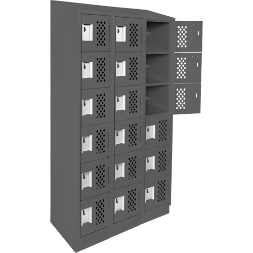 Assembled Lockerettes Clean Line Perforated Economy Lockers, 6 -tier, Bank of 3, 18" x 72" x 12", Steel Groupe Generik