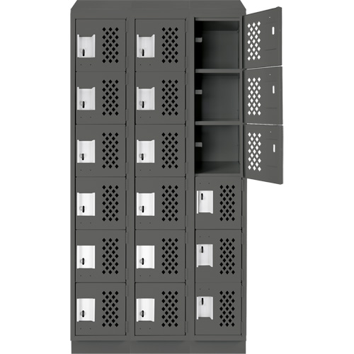 Assembled Lockerettes Clean Line Perforated Economy Lockers, 6 -tier, Bank of 3, 18" x 72" x 12", Steel Groupe Generik