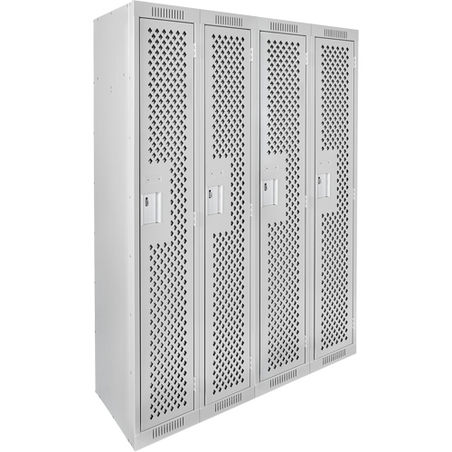 Clean Line Lockers, Bank of 4, 48" x 12" x 72", Steel, Grey, Rivet (Assembled), Perforated Groupe Generik