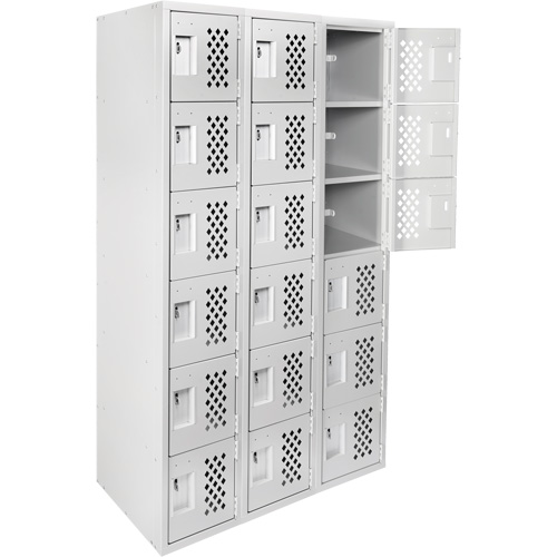 Clean-Line Perforated Lockerette, 6 -tier, Bank of 3, 12" x 72" x 12", Steel Groupe Generik
