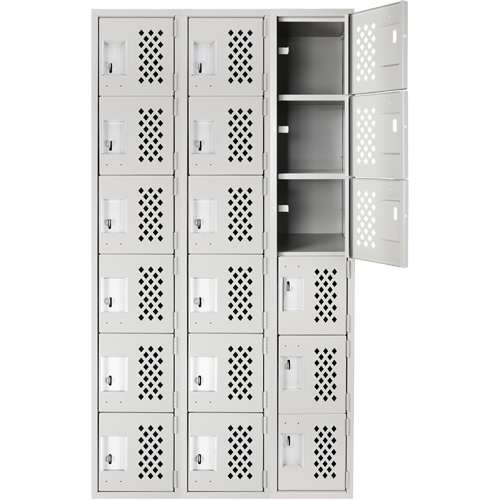 Clean-Line Perforated Lockerette, 6 -tier, Bank of 3, 12" x 72" x 12", Steel Groupe Generik