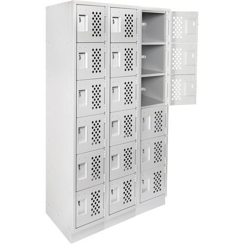 Clean-Line Perforated Lockerette, 6 -tier, Bank of 3, 12" x 72" x 12", Steel Groupe Generik