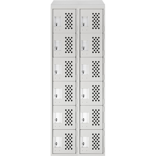 Assembled Lockerettes Clean Line Perforated Economy Lockers, 6 -tier, Bank of 2, 18" x 72" x 12", Steel Groupe Generik