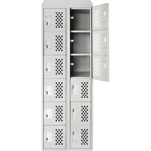 Assembled Lockerettes Clean Line Perforated Economy Lockers, 6 -tier, Bank of 2, 18" x 72" x 12", Steel Groupe Generik