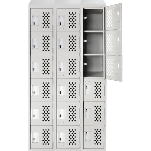 Clean-Line Perforated Lockerette, 6 -tier, Bank of 3, 12" x 72" x 12", Steel Groupe Generik