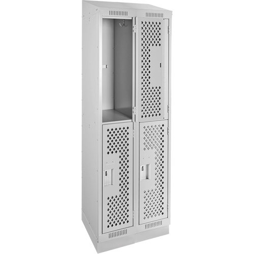 Casiers Clean Line, 2 niveaux, Bloc de 2, 24" x 12" x 82", Acier, Gris, Rivet (assembl&eacute;), Perfor&eacute; Groupe Generik