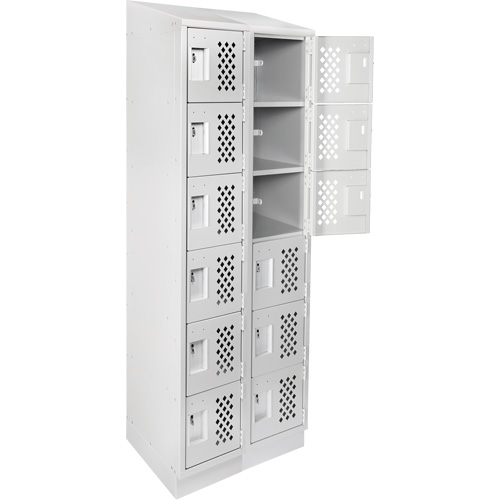 Assembled Lockerettes Clean Line Perforated Economy Lockers, 6 -tier, Bank of 2, 18" x 72" x 12", Steel Groupe Generik