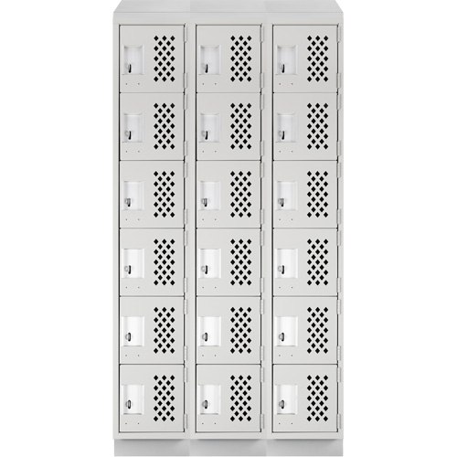 Assembled Lockerettes Clean Line Perforated Economy Lockers, 6 -tier, Bank of 3, 18" x 72" x 12", Steel Groupe Generik