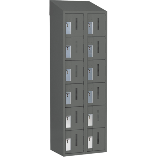 Concorde Heavy-Duty Lockers, 6 -tier, Bank of 2, 24" x 18" x 78", Steel, Charcoal, Welded (Assembled) Groupe Generik