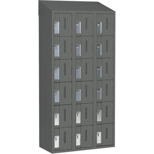 Concorde Heavy-Duty Lockers, 6 -tier, Bank of 3, 36" x 18" x 78", Steel, Charcoal, Welded (Assembled) Groupe Generik