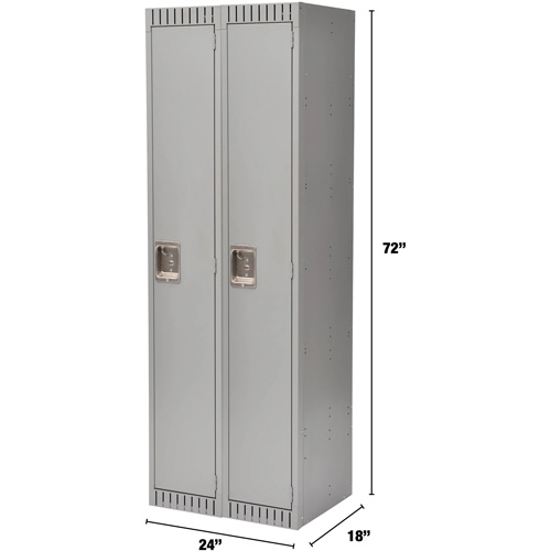 Lockers, Bank of 2, 24" x 18" x 72", Steel, Grey, Knocked Down Groupe Generik