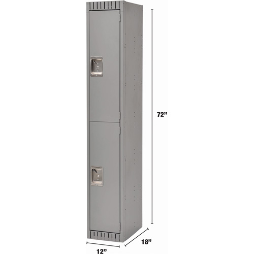 Lockers, 2 -tier, 12" x 18" x 72", Steel, Grey, Knocked Down Groupe Generik