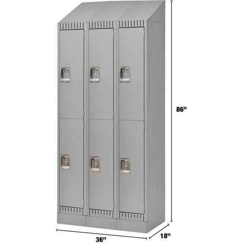 Lockers, 2 -tier, Bank of 3, 36" x 18" x 86", Steel, Grey, Knocked Down Groupe Generik