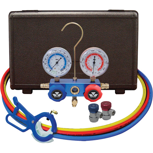 Automotive Manifold Gauge Set with Manual Couplers & 3-in-1 Side Mount Can Tap Valve Groupe Generik