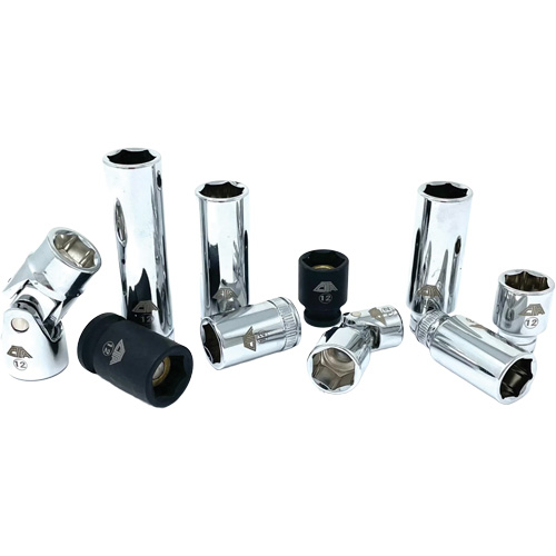 Chrome Finish Socket Set with Rail, 10 Pieces, 1/4"/3/8" Drive Size Groupe Generik