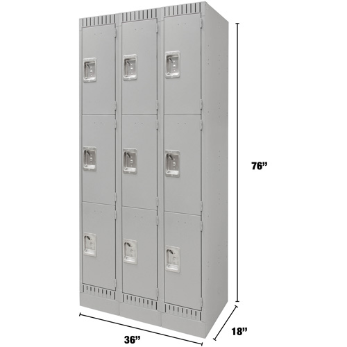 Casiers, 3 niveaux, Bloc de 3, 36" x 18" x 76", Acier, Gris, D&eacute;mont&eacute; Groupe Generik