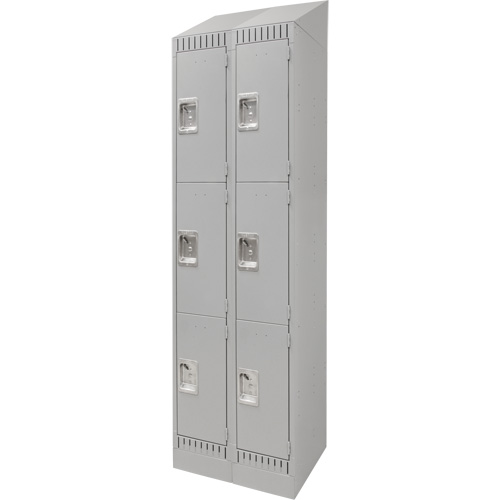 Lockers, 3 -tier, Bank of 2, 24" x 18" x 86", Steel, Grey, Knocked Down Groupe Generik