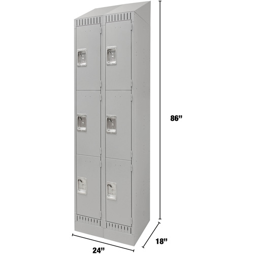 Lockers, 3 -tier, Bank of 2, 24" x 18" x 86", Steel, Grey, Knocked Down Groupe Generik