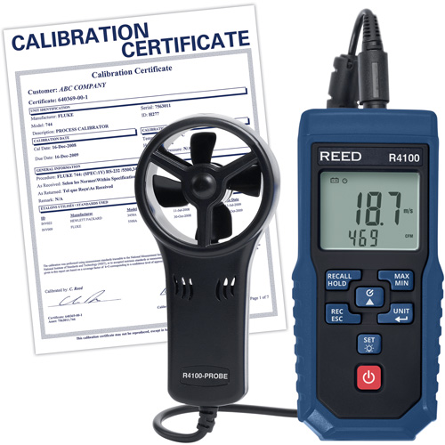 R4100 Vane Thermo-Anemometer with Air Volume with Calibration Certificate, Data Logging, 0.4 - 30 m/sec Air Velocity Range Groupe Generik