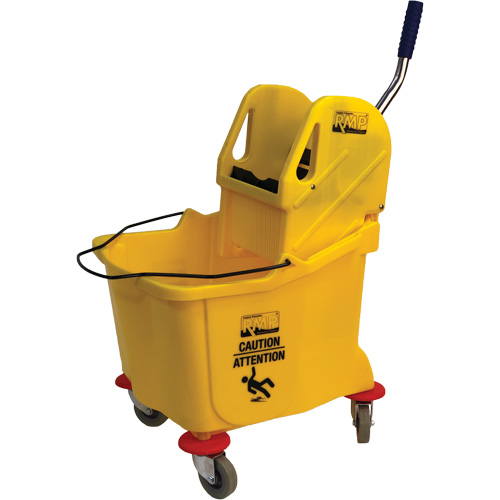 Seau et essoreuse pour vadrouille, Pression vers le bas, 9,5 gal. US (38 pintes), Jaune Groupe Generik