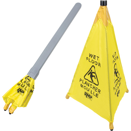"Wet Floor" Pop-Up Safety Cone, Bilingual with Pictogram Groupe Generik