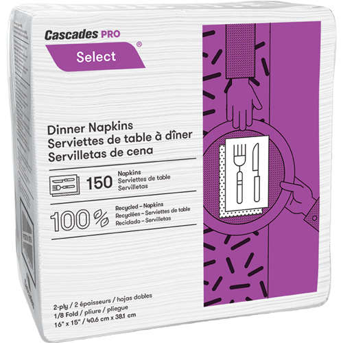 Pro Select&reg; 1/8 Fold Dinner Napkin, 2 Ply, 15" x 16" Groupe Generik