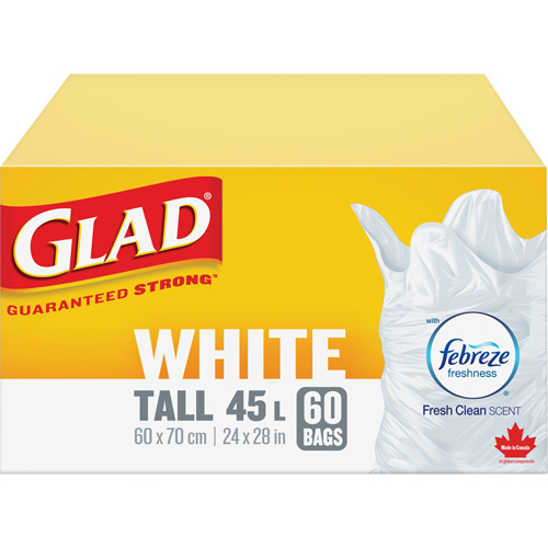 Sacs &agrave; ordures hauts 45 L avec Febreze, R&eacute;gulier, 24" la x 28" lo, Blanc Groupe Generik