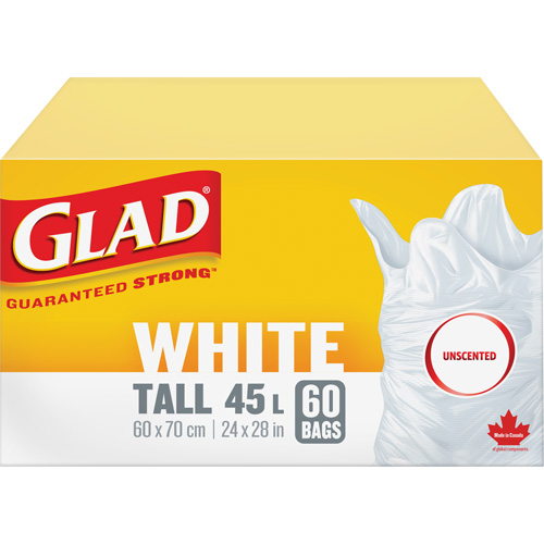 Tall 45L Unscented Garbage Bags, Regular, 24" W x 28" L, White Groupe Generik