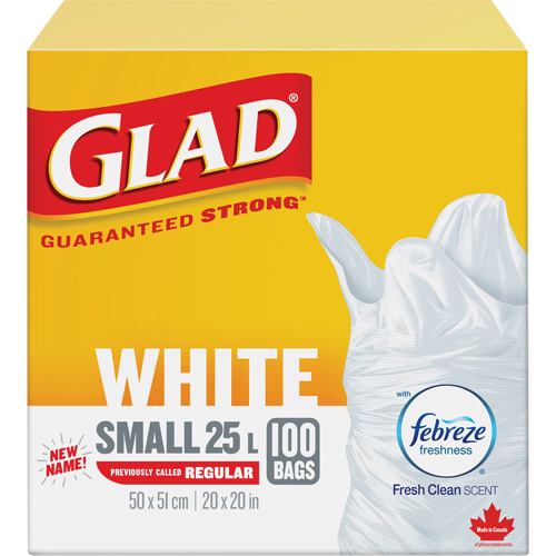 Small 25L Febreze Garbage Bags, Regular, 20" W x 20" L, White Groupe Generik