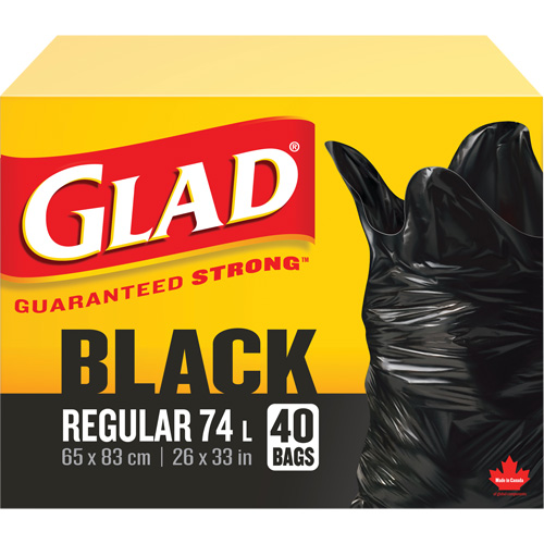 Sacs &agrave; ordures 74 L, R&eacute;gulier, 26" la x 33" lo, Noir Groupe Generik