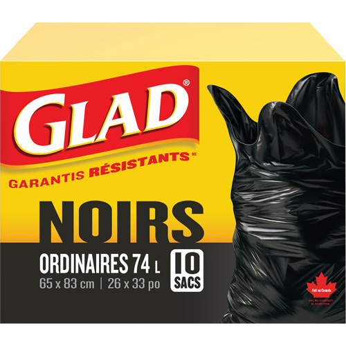 Sacs &agrave; ordures 74 L, R&eacute;gulier, 26" la x 33" lo, Noir Groupe Generik