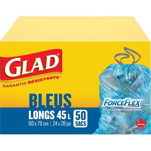 Sacs de recyclage 45 L, R&eacute;gulier, 24" la x 28" lo, Bleu Groupe Generik