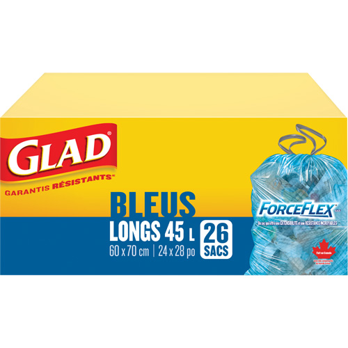 Sacs de recyclage 45 L, R&eacute;gulier, 24" la x 28" lo, Bleu Groupe Generik