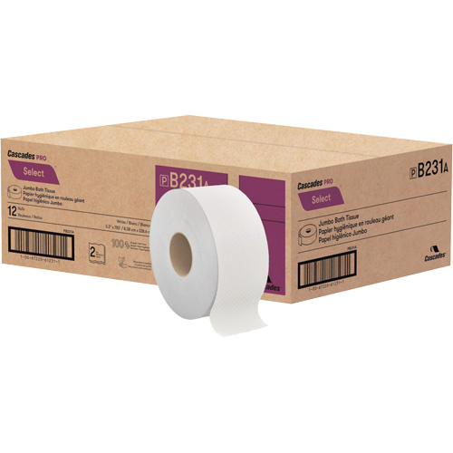 Papier toilette Pro Select, Rouleau G&eacute;ant, 2 Pli, Longueur 750', Blanc Groupe Generik